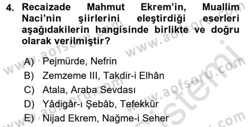 2. Abdülhamit Dönemi Türk Edebiyatı Dersi 2022 - 2023 Yılı Yaz Okulu Sınav Soruları 4. Soru
