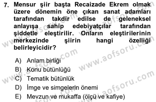 2. Abdülhamit Dönemi Türk Edebiyatı Dersi 2022 - 2023 Yılı Yaz Okulu Sınav Soruları 7. Soru