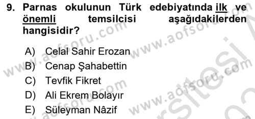 2. Abdülhamit Dönemi Türk Edebiyatı Dersi 2022 - 2023 Yılı Yaz Okulu Sınav Soruları 9. Soru