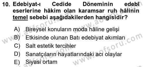 2. Abdülhamit Dönemi Türk Edebiyatı Dersi 2023 - 2024 Yılı (Vize) Ara Sınavı 10. Soru