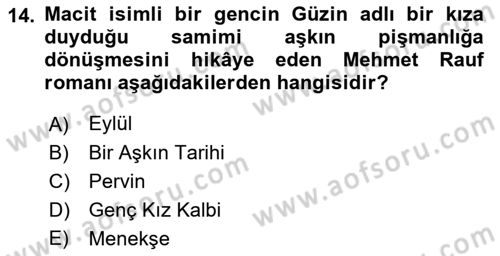 2. Abdülhamit Dönemi Türk Edebiyatı Dersi 2023 - 2024 Yılı (Vize) Ara Sınavı 14. Soru