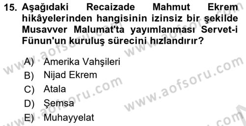 2. Abdülhamit Dönemi Türk Edebiyatı Dersi 2023 - 2024 Yılı (Vize) Ara Sınavı 15. Soru