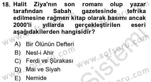 2. Abdülhamit Dönemi Türk Edebiyatı Dersi 2023 - 2024 Yılı (Vize) Ara Sınavı 18. Soru