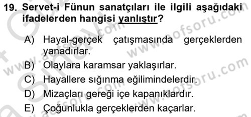 2. Abdülhamit Dönemi Türk Edebiyatı Dersi 2023 - 2024 Yılı (Vize) Ara Sınavı 19. Soru