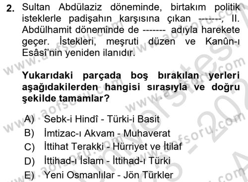 2. Abdülhamit Dönemi Türk Edebiyatı Dersi 2023 - 2024 Yılı (Vize) Ara Sınavı 2. Soru