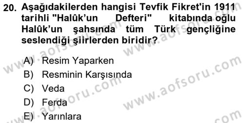 2. Abdülhamit Dönemi Türk Edebiyatı Dersi 2023 - 2024 Yılı (Vize) Ara Sınavı 20. Soru