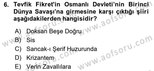 2. Abdülhamit Dönemi Türk Edebiyatı Dersi 2023 - 2024 Yılı (Vize) Ara Sınavı 6. Soru