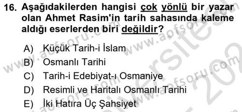2. Abdülhamit Dönemi Türk Edebiyatı Dersi 2023 - 2024 Yılı (Final) Dönem Sonu Sınav Soruları 16. Soru