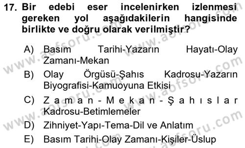 2. Abdülhamit Dönemi Türk Edebiyatı Dersi 2023 - 2024 Yılı (Final) Dönem Sonu Sınav Soruları 17. Soru