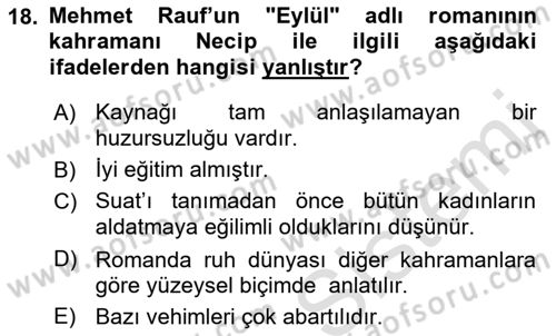 2. Abdülhamit Dönemi Türk Edebiyatı Dersi 2023 - 2024 Yılı (Final) Dönem Sonu Sınav Soruları 18. Soru