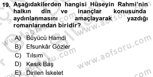 2. Abdülhamit Dönemi Türk Edebiyatı Dersi 2023 - 2024 Yılı (Final) Dönem Sonu Sınav Soruları 19. Soru
