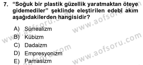 2. Abdülhamit Dönemi Türk Edebiyatı Dersi 2023 - 2024 Yılı (Final) Dönem Sonu Sınav Soruları 7. Soru