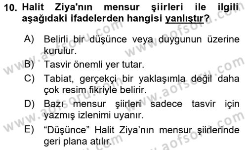 2. Abdülhamit Dönemi Türk Edebiyatı Dersi 2023 - 2024 Yılı Yaz Okulu Sınavı 10. Soru