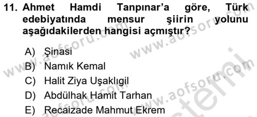 2. Abdülhamit Dönemi Türk Edebiyatı Dersi 2023 - 2024 Yılı Yaz Okulu Sınav Soruları 11. Soru