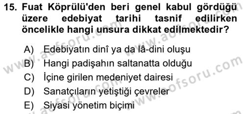 2. Abdülhamit Dönemi Türk Edebiyatı Dersi 2023 - 2024 Yılı Yaz Okulu Sınavı 15. Soru