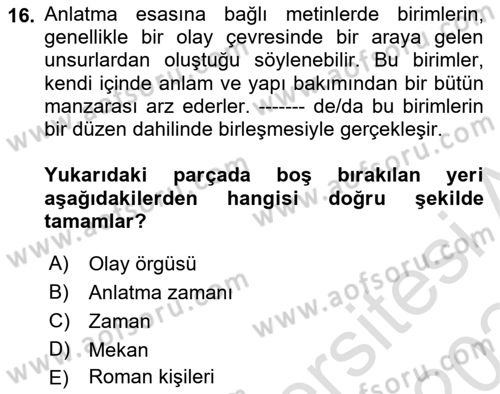 2. Abdülhamit Dönemi Türk Edebiyatı Dersi 2023 - 2024 Yılı Yaz Okulu Sınav Soruları 16. Soru