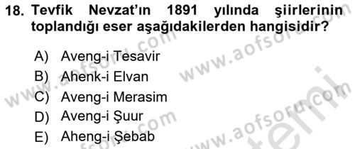 2. Abdülhamit Dönemi Türk Edebiyatı Dersi 2023 - 2024 Yılı Yaz Okulu Sınav Soruları 18. Soru