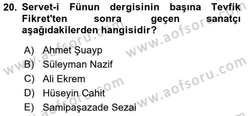 2. Abdülhamit Dönemi Türk Edebiyatı Dersi 2023 - 2024 Yılı Yaz Okulu Sınav Soruları 20. Soru