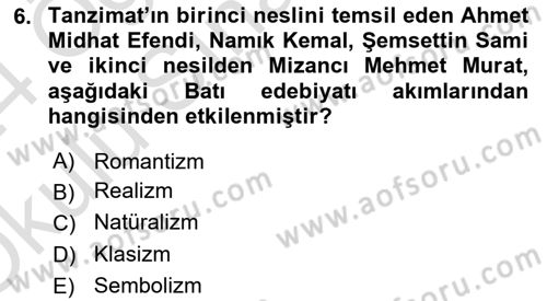 2. Abdülhamit Dönemi Türk Edebiyatı Dersi 2023 - 2024 Yılı Yaz Okulu Sınav Soruları 6. Soru