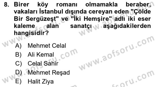 2. Abdülhamit Dönemi Türk Edebiyatı Dersi 2023 - 2024 Yılı Yaz Okulu Sınav Soruları 8. Soru