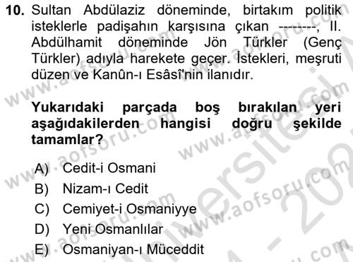 2. Abdülhamit Dönemi Türk Edebiyatı Dersi 2024 - 2025 Yılı (Vize) Ara Sınav Soruları 10. Soru
