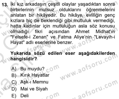 2. Abdülhamit Dönemi Türk Edebiyatı Dersi 2024 - 2025 Yılı (Vize) Ara Sınav Soruları 13. Soru
