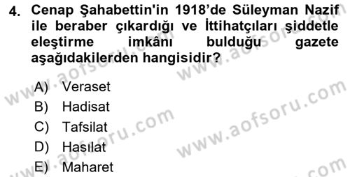 2. Abdülhamit Dönemi Türk Edebiyatı Dersi 2024 - 2025 Yılı (Vize) Ara Sınav Soruları 4. Soru
