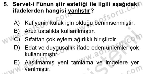 2. Abdülhamit Dönemi Türk Edebiyatı Dersi 2024 - 2025 Yılı (Vize) Ara Sınav Soruları 5. Soru