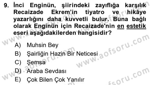2. Abdülhamit Dönemi Türk Edebiyatı Dersi 2024 - 2025 Yılı (Vize) Ara Sınav Soruları 9. Soru