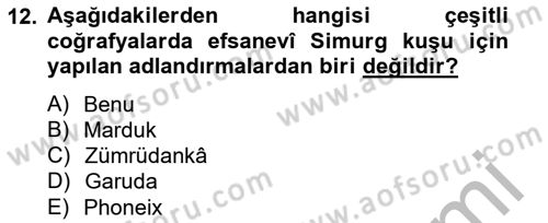 Türk Edebiyatının Mitolojik Kaynakları Dersi 2012 - 2013 Yılı (Final) Dönem Sonu Sınav Soruları 12. Soru