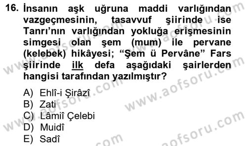 Türk Edebiyatının Mitolojik Kaynakları Dersi 2012 - 2013 Yılı (Final) Dönem Sonu Sınav Soruları 16. Soru