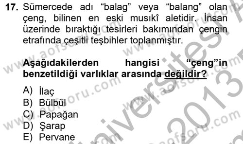 Türk Edebiyatının Mitolojik Kaynakları Dersi 2012 - 2013 Yılı (Final) Dönem Sonu Sınav Soruları 17. Soru