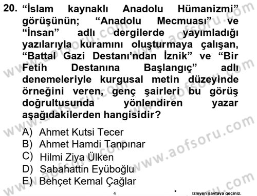 Türk Edebiyatının Mitolojik Kaynakları Dersi 2012 - 2013 Yılı (Final) Dönem Sonu Sınav Soruları 20. Soru