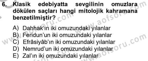 Türk Edebiyatının Mitolojik Kaynakları Dersi 2012 - 2013 Yılı (Final) Dönem Sonu Sınav Soruları 6. Soru