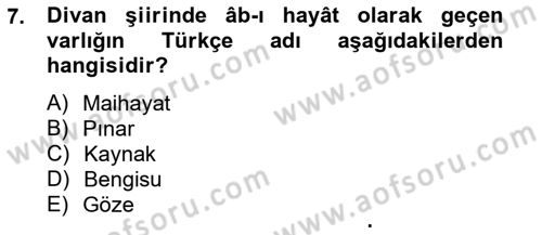 Türk Edebiyatının Mitolojik Kaynakları Dersi 2012 - 2013 Yılı (Final) Dönem Sonu Sınav Soruları 7. Soru