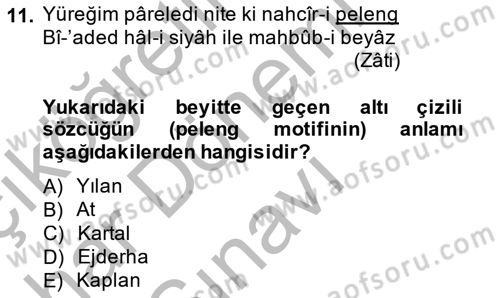 Türk Edebiyatının Mitolojik Kaynakları Dersi 2013 - 2014 Yılı (Final) Dönem Sonu Sınav Soruları 11. Soru
