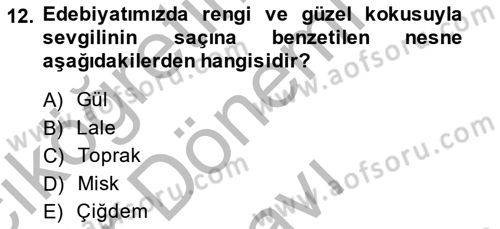 Türk Edebiyatının Mitolojik Kaynakları Dersi 2014 - 2015 Yılı (Final) Dönem Sonu Sınav Soruları 12. Soru