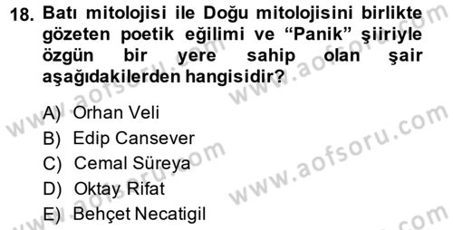 Türk Edebiyatının Mitolojik Kaynakları Dersi 2014 - 2015 Yılı (Final) Dönem Sonu Sınav Soruları 18. Soru