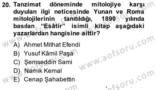 Türk Edebiyatının Mitolojik Kaynakları Dersi 2014 - 2015 Yılı (Final) Dönem Sonu Sınav Soruları 20. Soru