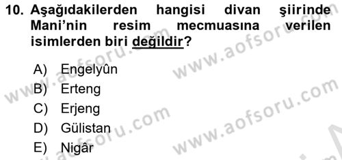 Türk Edebiyatının Mitolojik Kaynakları Dersi 2015 - 2016 Yılı (Final) Dönem Sonu Sınav Soruları 10. Soru