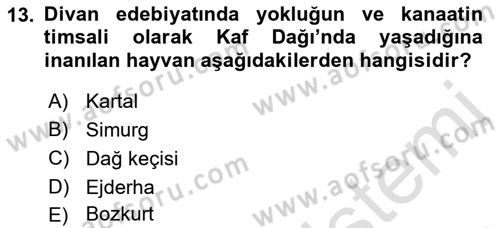 Türk Edebiyatının Mitolojik Kaynakları Dersi 2015 - 2016 Yılı (Final) Dönem Sonu Sınav Soruları 13. Soru