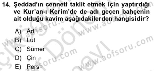 Türk Edebiyatının Mitolojik Kaynakları Dersi 2015 - 2016 Yılı (Final) Dönem Sonu Sınav Soruları 14. Soru