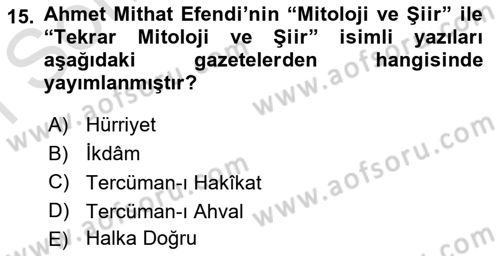 Türk Edebiyatının Mitolojik Kaynakları Dersi 2015 - 2016 Yılı (Final) Dönem Sonu Sınav Soruları 15. Soru