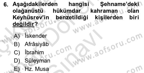 Türk Edebiyatının Mitolojik Kaynakları Dersi 2015 - 2016 Yılı (Final) Dönem Sonu Sınav Soruları 6. Soru
