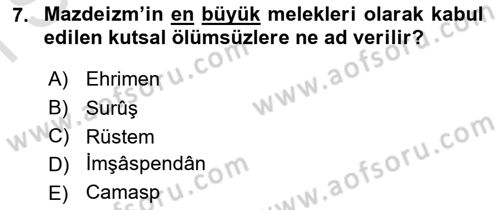 Türk Edebiyatının Mitolojik Kaynakları Dersi 2015 - 2016 Yılı (Final) Dönem Sonu Sınav Soruları 7. Soru