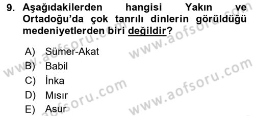 Türk Edebiyatının Mitolojik Kaynakları Dersi 2015 - 2016 Yılı (Final) Dönem Sonu Sınav Soruları 9. Soru