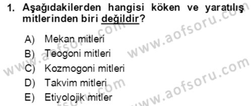 Türk Edebiyatının Mitolojik Kaynakları Dersi 2016 - 2017 Yılı (Vize) Ara Sınav Soruları 1. Soru
