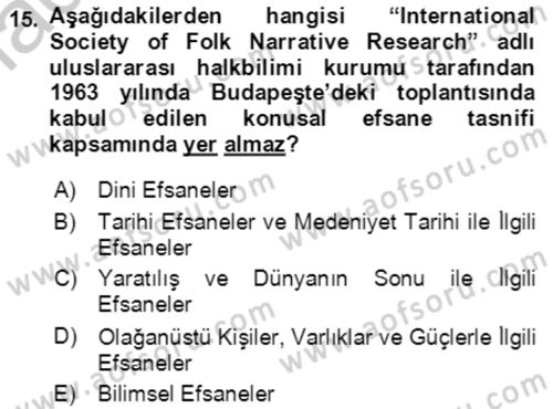 Türk Edebiyatının Mitolojik Kaynakları Dersi 2016 - 2017 Yılı (Vize) Ara Sınav Soruları 15. Soru