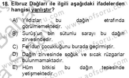 Türk Edebiyatının Mitolojik Kaynakları Dersi 2016 - 2017 Yılı (Vize) Ara Sınav Soruları 18. Soru