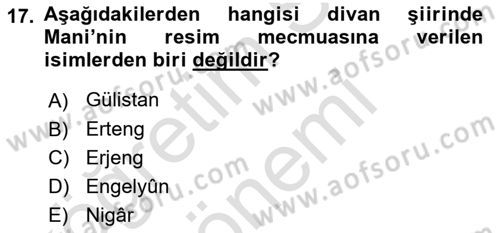 Türk Edebiyatının Mitolojik Kaynakları Dersi 2016 - 2017 Yılı (Final) Dönem Sonu Sınav Soruları 17. Soru